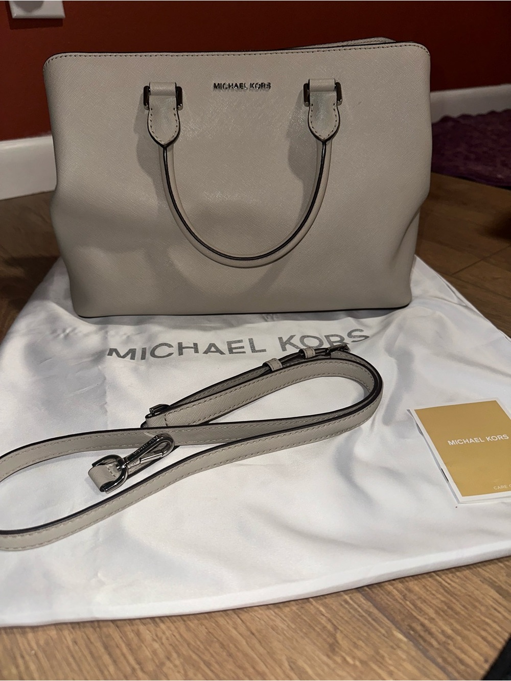 Michael Kors Saffiano Leather Satchel in Light Taupe